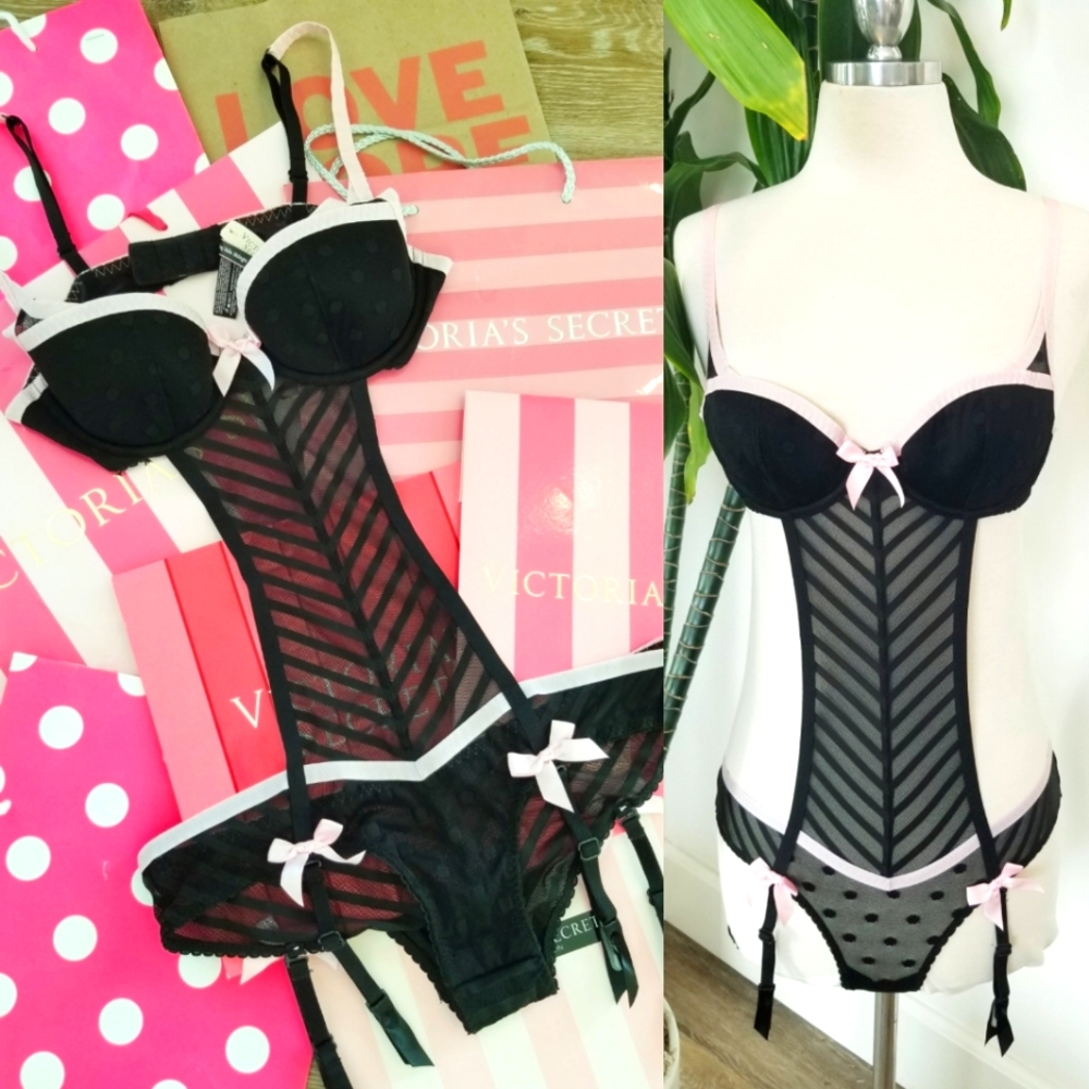 Victoria's Secret Vintage Sexy Little Things Stripe Bodysuit Lingerie Garter NWT